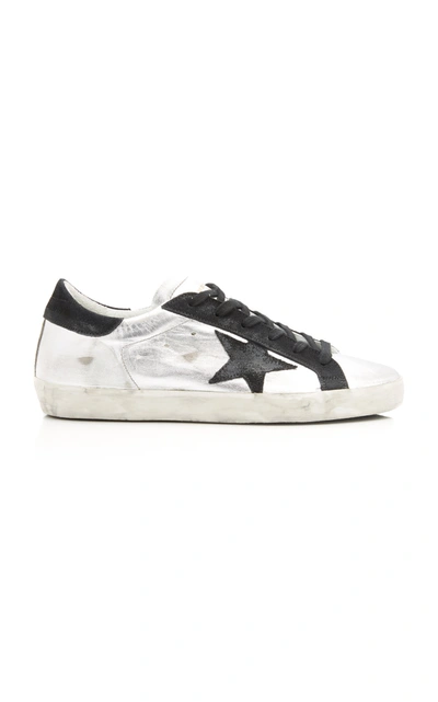 Shop Golden Goose Women's Superstar Distressed Two-tone Leather And Suede Sneakers In Silver