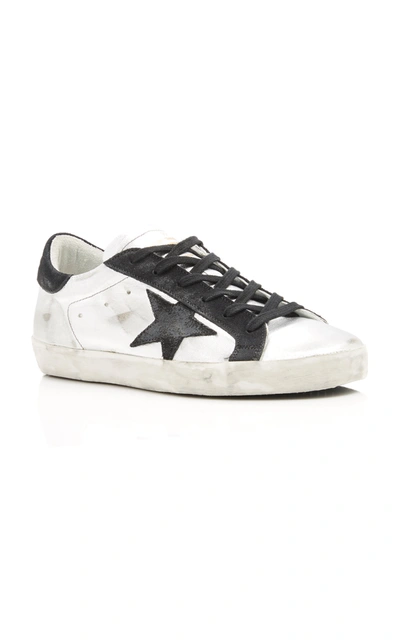 Shop Golden Goose Women's Superstar Distressed Two-tone Leather And Suede Sneakers In Silver