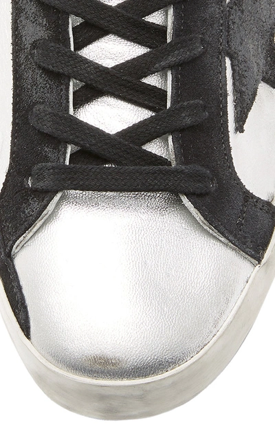 Shop Golden Goose Women's Superstar Distressed Two-tone Leather And Suede Sneakers In Silver