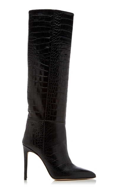 Shop Paris Texas Women's Croc-embossed Leather Knee Boots In Black