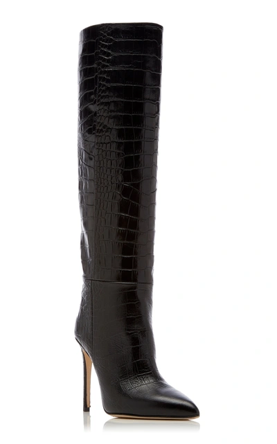 Shop Paris Texas Women's Croc-embossed Leather Knee Boots In Black