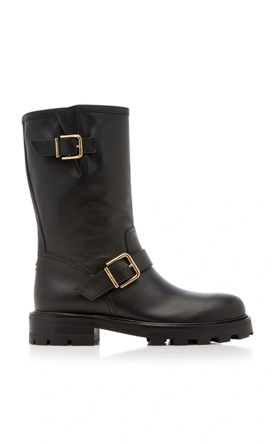 Shop Jimmy Choo Biker Textured-leather Boots In Black