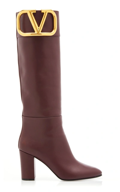 Shop Valentino Women's  Garavani Supervee Leather Knee-high Boots In Burgundy