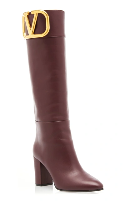 Shop Valentino Women's  Garavani Supervee Leather Knee-high Boots In Burgundy