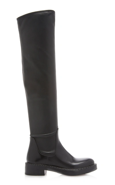 Shop Prada Women's Stretch-leather Over-the-knee Boots In Black