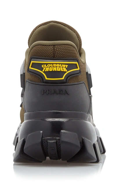 Prada Combat Leather-trimmed Mesh And Rubber Sneakers In Green