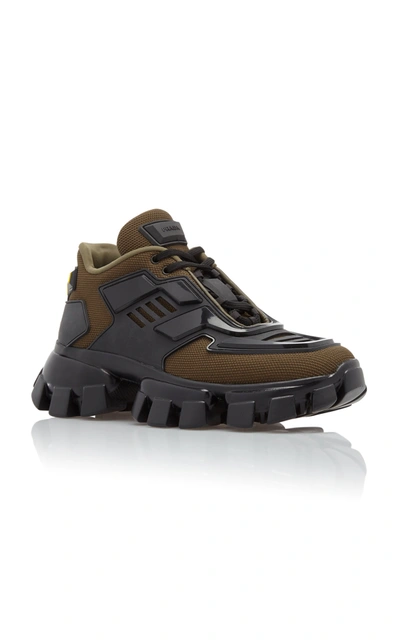 Prada Combat Leather-trimmed Mesh And Rubber Sneakers In Green