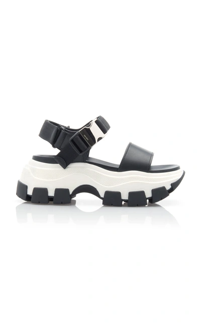 Shop Prada Buckled Leather And Rubber Sandals In Black,white