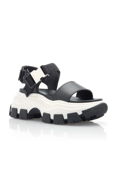 Shop Prada Buckled Leather And Rubber Sandals In Black,white