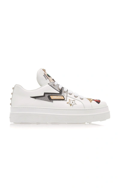 De lucht opbouwen Turbine Prada White Leather And Saffiano Sneakers In Multicolor | ModeSens