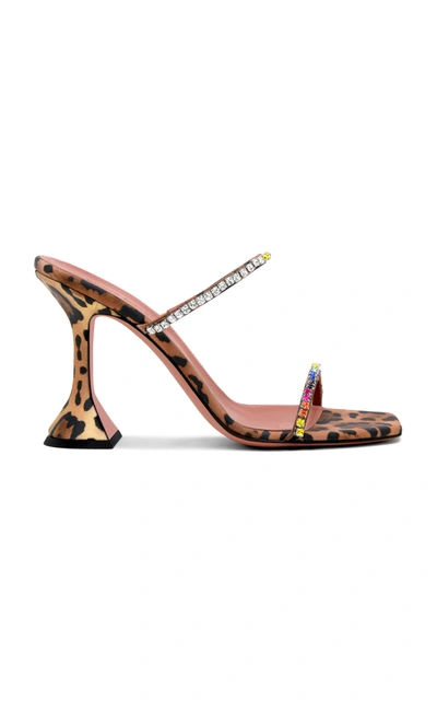 Shop Amina Muaddi Women's Gilda Crystal-embellished Leopard Satin Sandals In Animal