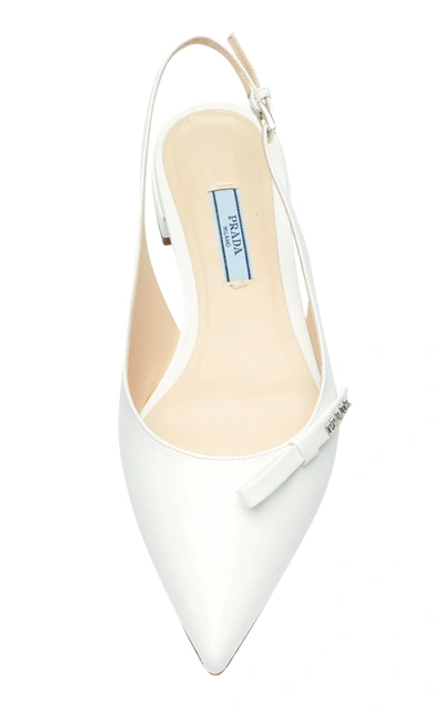 Shop Prada Bow-embellished Slingback Textured-leather Flats In White