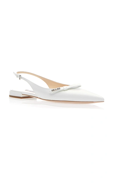 Shop Prada Bow-embellished Slingback Textured-leather Flats In White