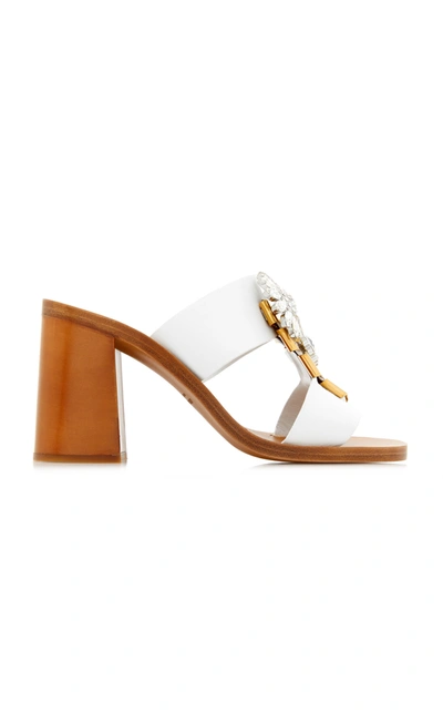 Shop Miu Miu Embellished Leather Sandals In White