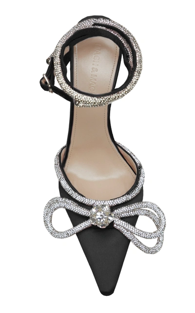 Shop Mach & Mach Double Bow Crystal-embellished Satin Pumps In Black