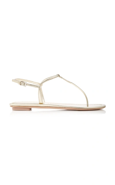 Shop Prada T-strap Leather Sandals In Metallic