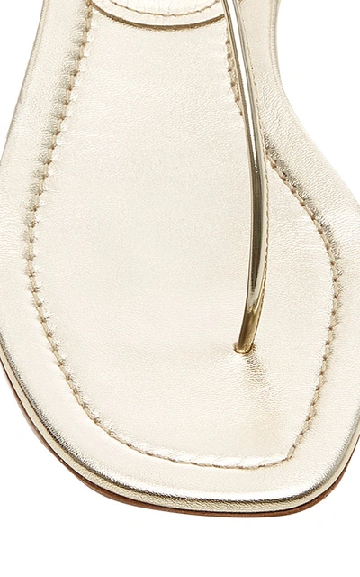 Shop Prada T-strap Leather Sandals In Metallic