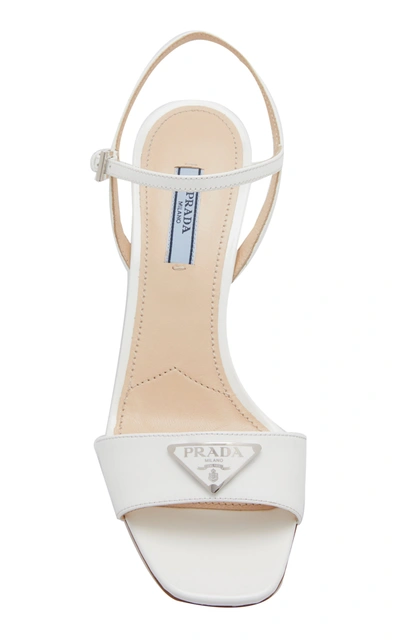 Shop Prada Appliquã©d Patent Leather Sandals In White