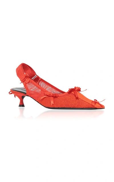 Shop Balenciaga Lingerie Lace Slingback Pumps In Red