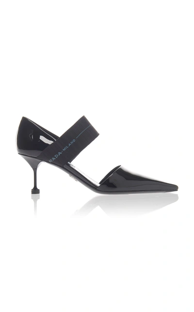 Shop Prada Women's Stretch Knit-trimmed Patent-leather Pumps In Black