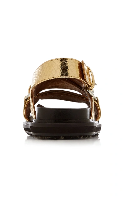 Shop Marni Fussbett Croc-effect Metallic Leather Sandals In Gold