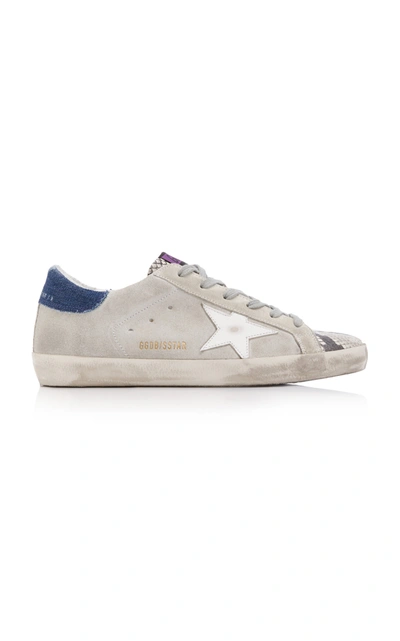 Shop Golden Goose Women's Superstar Distressed Snake Leather Sneakers In Grey