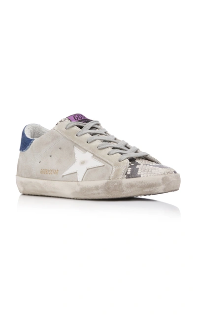 Shop Golden Goose Women's Superstar Distressed Snake Leather Sneakers In Grey