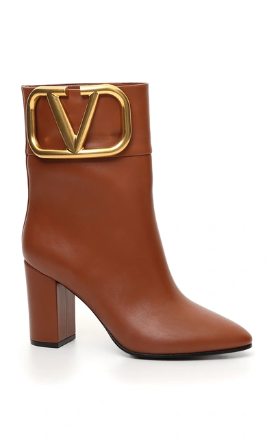 Shop Valentino Women's  Garavani Supervee Leather Ankle Boots In Brown
