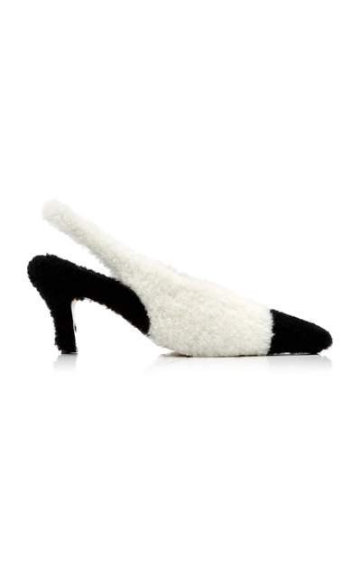 Shop Marni Two-tone Shearling Pointed Toe Pumps In Black/white