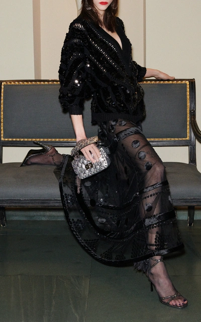 Shop Valentino Women's  Garavani Upflair Feather-trimmed Crystal-embellished Suede Sandals In Black