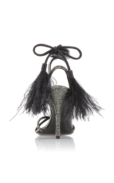 Shop Valentino Women's  Garavani Upflair Feather-trimmed Crystal-embellished Suede Sandals In Black