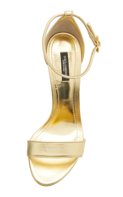 Shop Dolce & Gabbana Women's Logo-embellished Leather Heeled Sandals In Gold