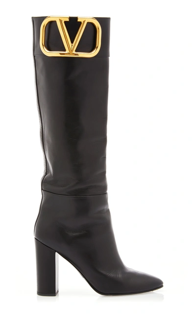 Shop Valentino Women's  Garavani Supervee Leather Knee-high Boots In Burgundy,black