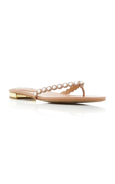 Shop Aquazzura Women's Tequila Crystal-embellished Leather Flip Flops In Neutral