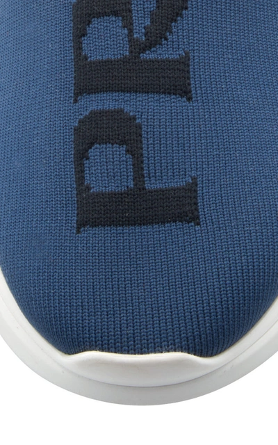 Shop Prada Logo-intarsia Stretch-knit Sneakers In Navy