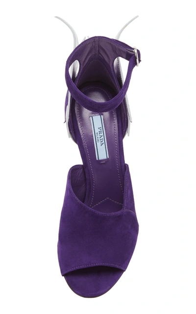 Shop Prada Women's Embellished Suede Sandals In Purple