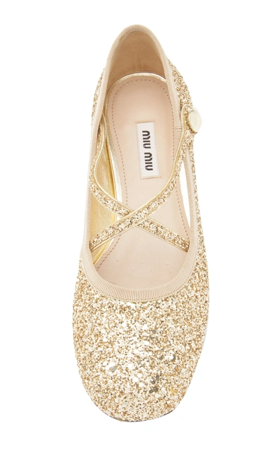 Miu Miu Glittered Leather Ballet Flats In Gold