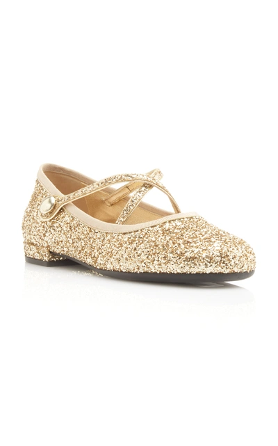 Miu Miu Glittered Leather Ballet Flats In Gold