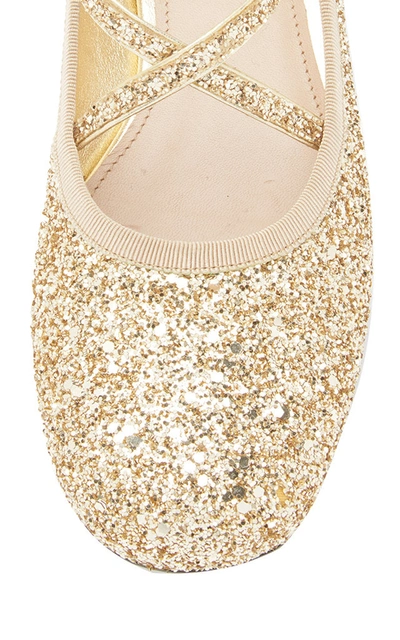 Miu Miu Glittered Leather Ballet Flats In Gold