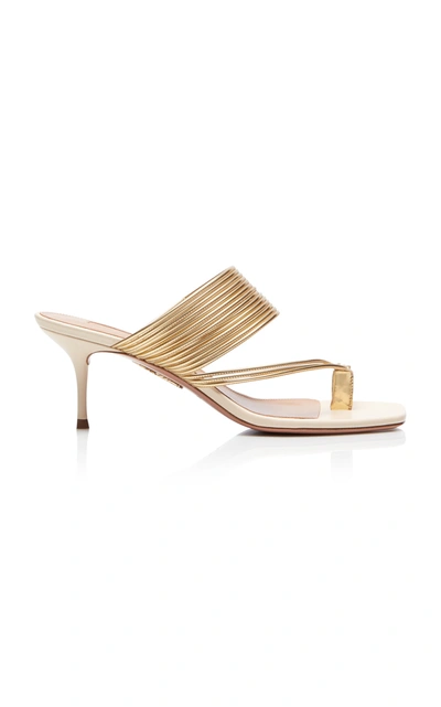 Shop Aquazzura Sunny Ribbed Leather Sandals In Gold