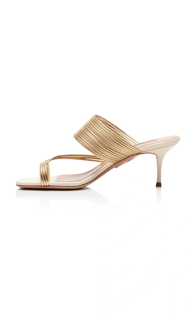 Shop Aquazzura Sunny Ribbed Leather Sandals In Gold