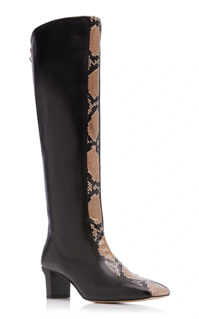 Shop Aeyde Women's Ophelia Snake-effect Leather Knee-high Boots In Black