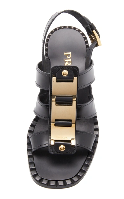 Shop Prada Embellished Leather Sandals In Black