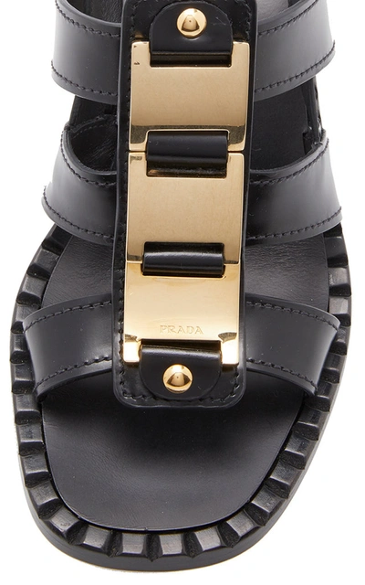 Shop Prada Embellished Leather Sandals In Black