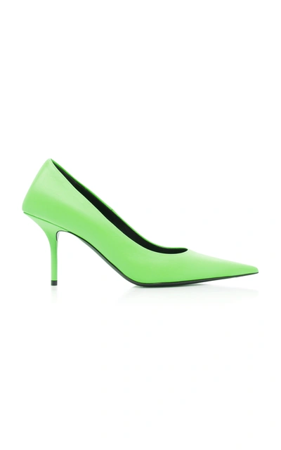 Shop Balenciaga Square Knife Leather Pumps In Green