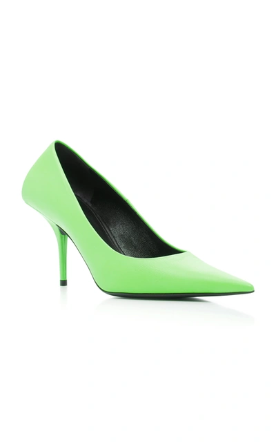 Shop Balenciaga Square Knife Leather Pumps In Green