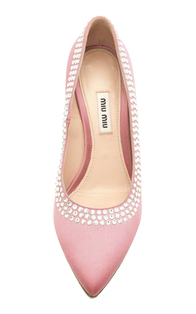 Shop Miu Miu Embellished Satin Pumps In Pink