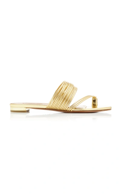 Shop Aquazzura Sunny Metallic Leather Sandals In Gold