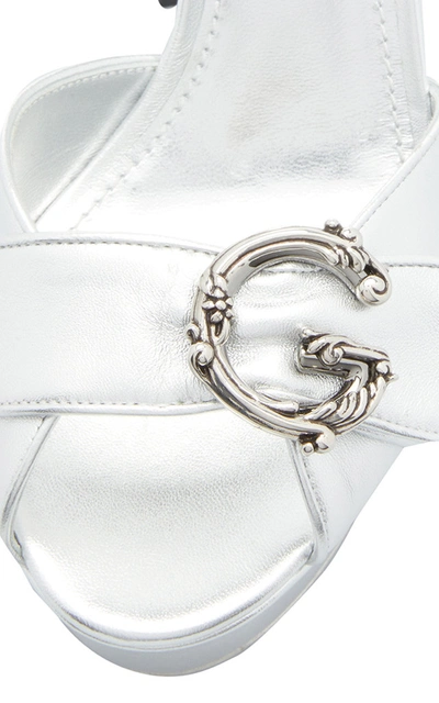 Shop Dolce & Gabbana Women's Embellished Platform Leather Sandals In Silver