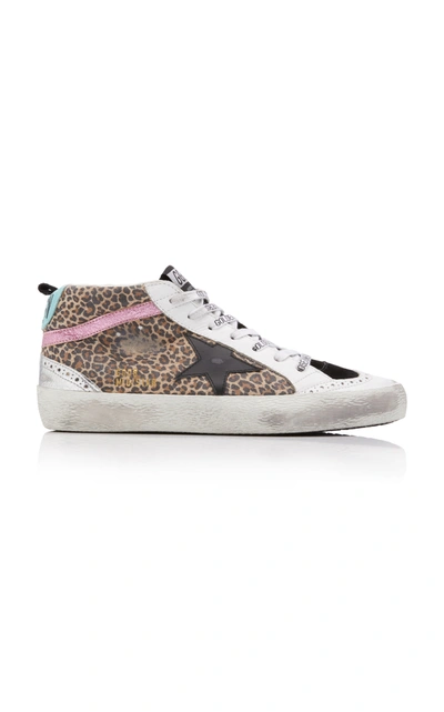 Shop Golden Goose Women's Mid-star Leopard Leather Sneakers In Multi